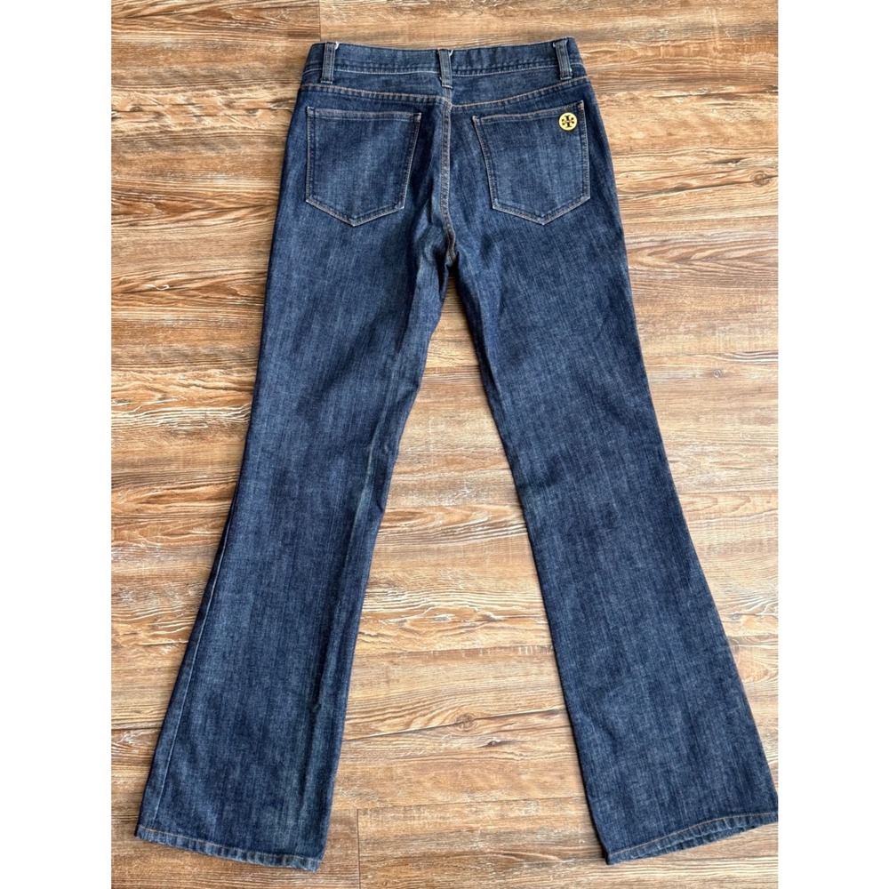 Tory Burch Womens Dark Wash Bootcut Jeans Indigo Gold Logo Size 27